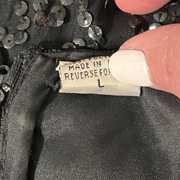 1980S LAURENCE KAZAR BLACK SILK
SEQUIN DRESS size Large - Picture 6 of 14